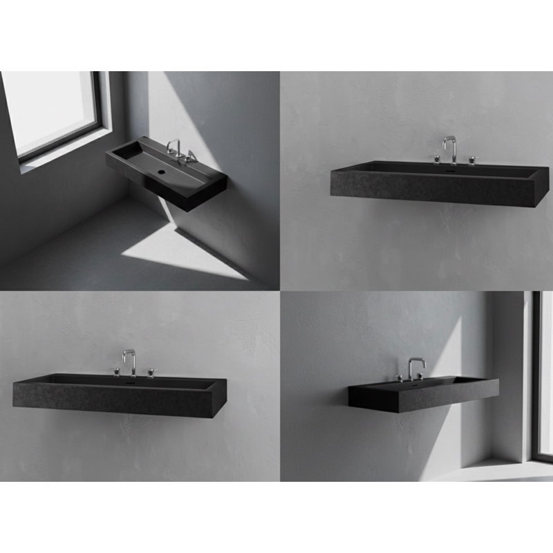Vast Studio Wall-Mounted Rectangular Bathroom Sink – Gray/White Elevated Concrete, Black