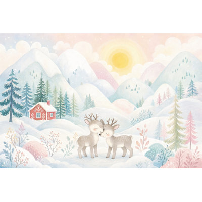 Winter Landscape Wallpaper Snowy Mountains Removable Pastel Watercolor Wall Decor