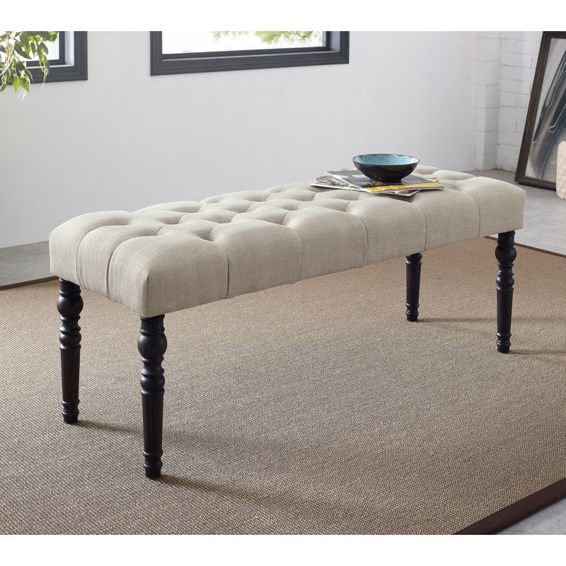 Tufted Turned Leg  Dining Bench, Tan