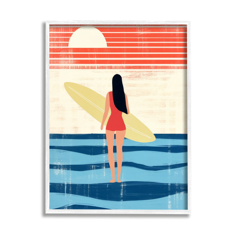 Bb-387-Abstraction de surfeuse rustique encadrée sur bois, Giclée encadrée blanc bord de mer, H 30 po x l 24 po x P 1,5 po