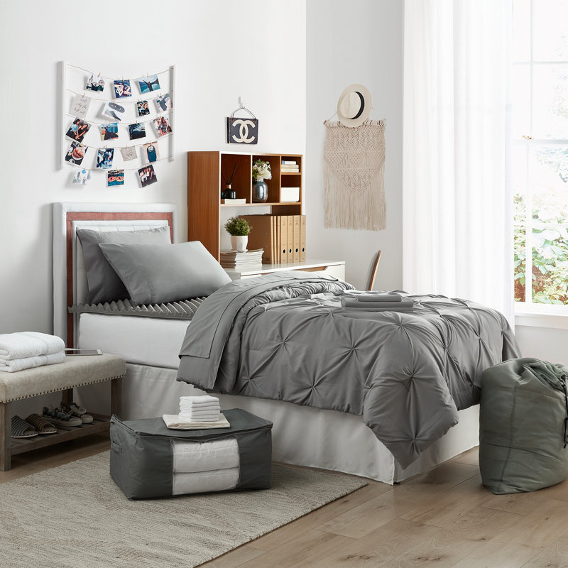  14 Piece Ultimate College Dorm Bedding Bundle, Alloy Gray