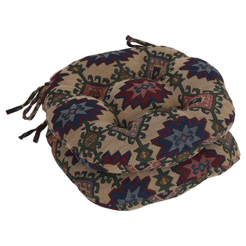 16-Inch Round Woven Tapestry Tufted Chair Cushions (Set Of 2)