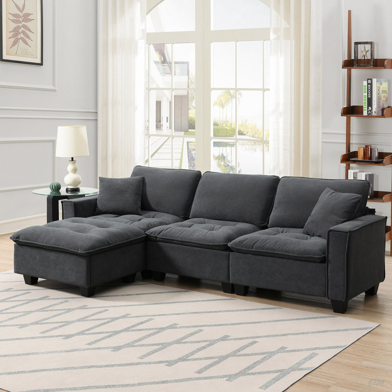 Canapé modulaire en suède luxueux, Suède gris foncé