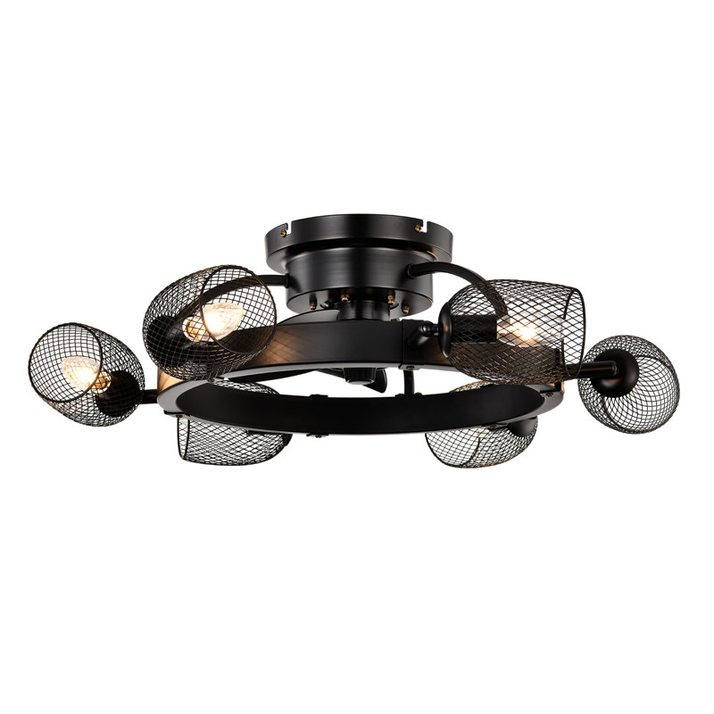  Modern Industrial Flush Mount Ceiling Fan With Light And Remote, Reversible DC Motor