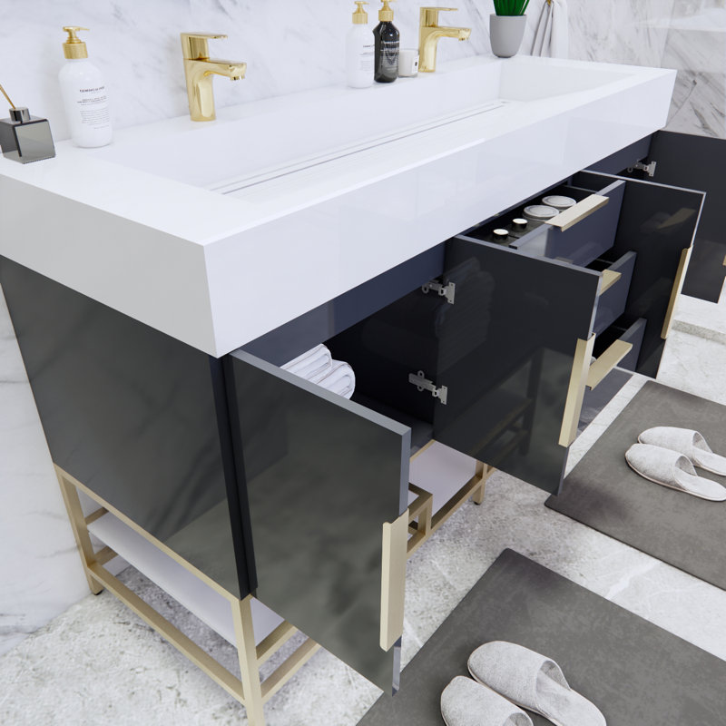 Ensemble de meuble-lavabo double 59 po Glasgow, Gris foncé à haute brillance