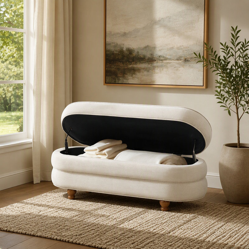 Oval Channel Storage Bench with Wooden Ball Feet