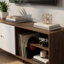 Meuble télé avec armoire à 2 portes Donna, gris foncé et blanc-128860595-128860591