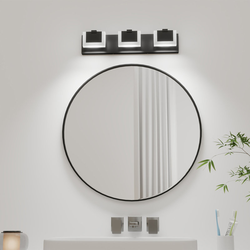 Luminaire de salle de bain moderne à 3 lumières à DEL noir et blanc avec miroir de salle de bain 6000K, Acier Inoxydable