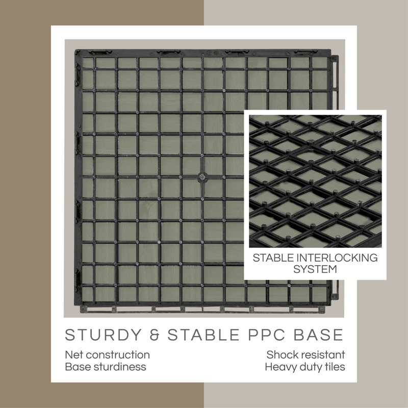 Carreaux de terrasse THYOI de qualité supérieure, ensemble de plancher de patio - ensemble de 30 tuiles de terrasse emboîtables 12 po x 12 po x 0,9 po, bois d'acacia imperméable pour balcon, cour, intérieur et extérieur (vert, motif croisé, joints carrés)