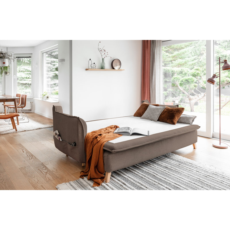 Charming Charlie 3 Seater Sofa Bed, Brown Linen