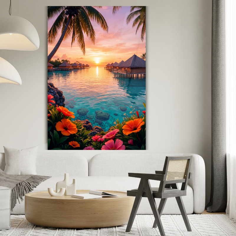 Art mural en verre trempé Maldives, H 20 po x l 16 po