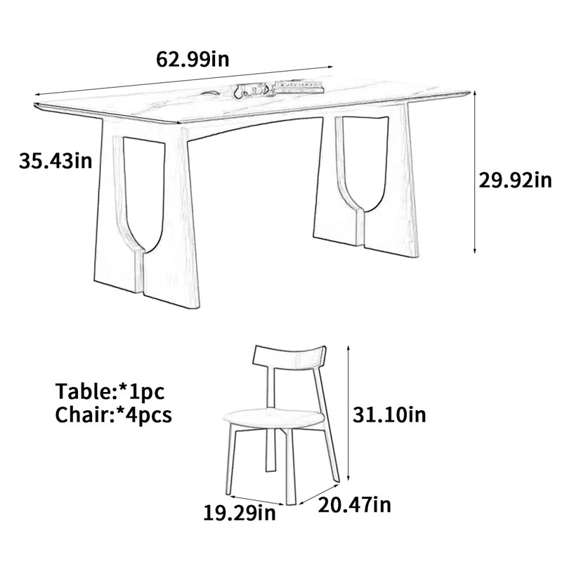 Table de salle à manger Vintage, H 29,92 po x L 62,99 po x l 35,43 po