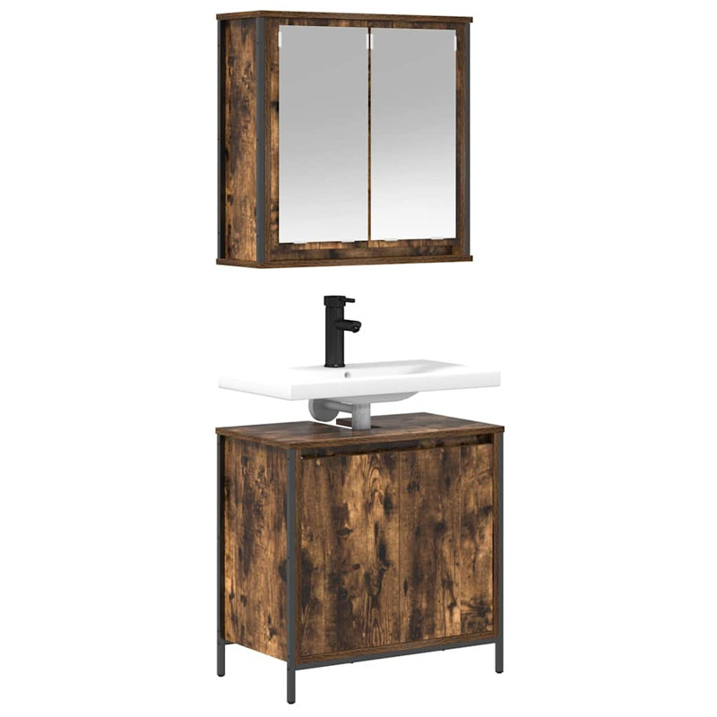 Vanity & Mirror Set, Dark Wood