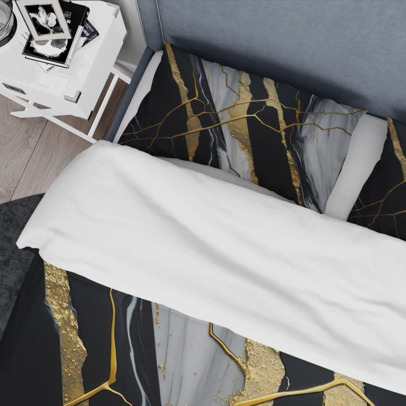 Abstract Geode Black II - Ensemble de housse de couette moderne - Polyester microfibre