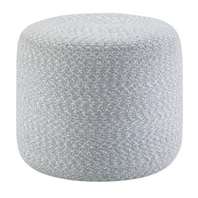 Pouf rond 20 po en coton bleu clair et blanc