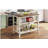 45-inch solid wood country style fixed kitchen island, rubberwood cutting board dining island, with 2 open shelves, walnut+cream white