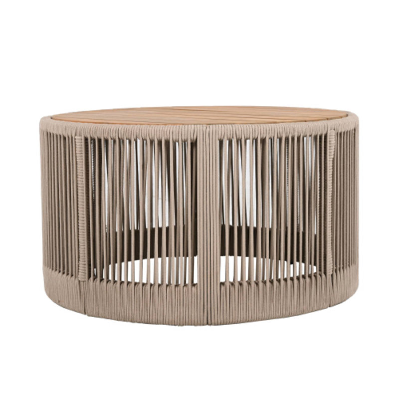 Table basse d'extérieur en corde de rotin et bois d'acacia, résistante aux intempéries pour le patio, Beige