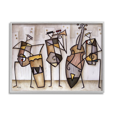 Musical Trio Abstract Modern Painting Gray Farmhouse Oversized Rustic Framed Giclee Texturized Art by Eric Waugh