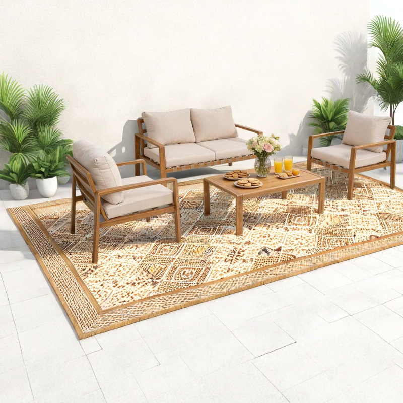 Rustproof Patio Sofas, Aluminum Wood Grain Modern Set For Backyard