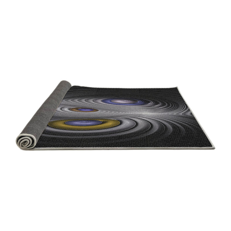 Tapis noir/gris tissé à la machine, Rond 8 pi