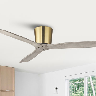 54" Farmhouse Solid Wood Blades Propeller Flush Mount Ceiling Fan without Lights, 6-Speed Reversible DC Motor, Timer, Remote Control Included