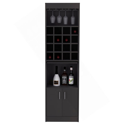 Kava Bar Cabinet, 16 Built-In Wine Rack, Two Door Cabinet, Two Shelves, Black