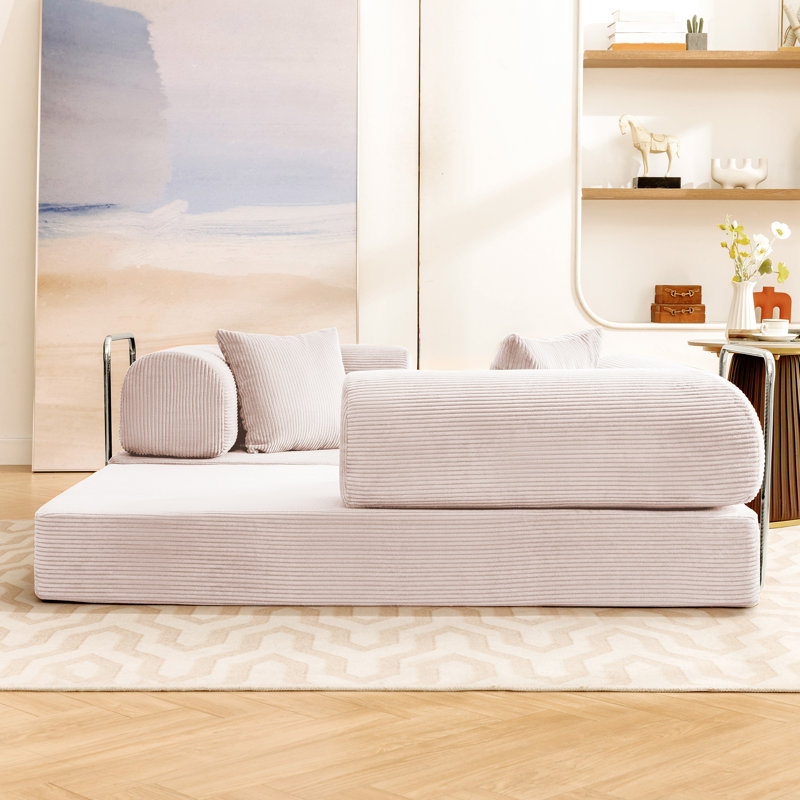 Canapé-lit en velours côtelé Adonia, Beige, H 26,8 po x l 63 po x P 35,5 po