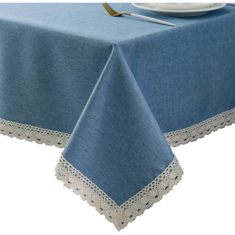 Faux Linen Tablecloth With Lace Trim - Waterproof/Spill Proof/Stain Resistant/Wrinkle Free/Oil Proof - For Banquet, Parties, Dinner,Wedding,Holiday