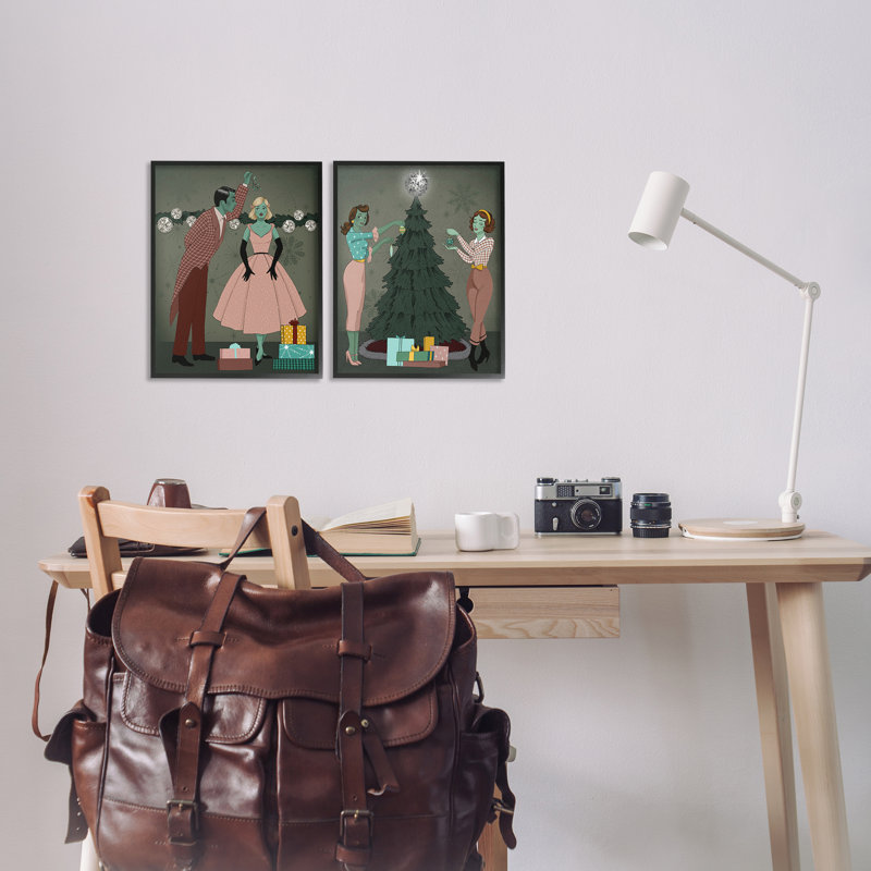 «Modern Festive Holiday Decorating», ensemble de 2 giclées encadrées par Grace Popp, Giclée encadrée noir minuit
