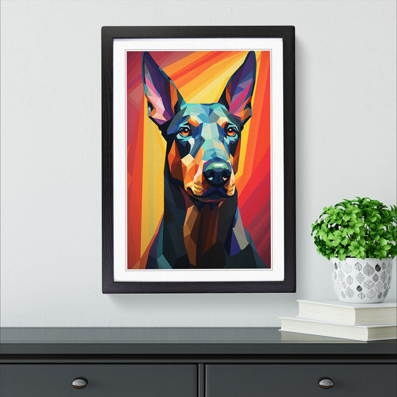 XYZ-FRM-V1223-519 Doberman Art Deco - Single Picture Frame Print on Wood, 64cm H x 46cm W x 2cm D, Black