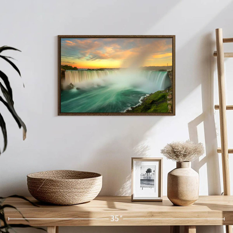 Paysage des chutes du Niagara, 19 po x 13 po, Cadre flottant noyer