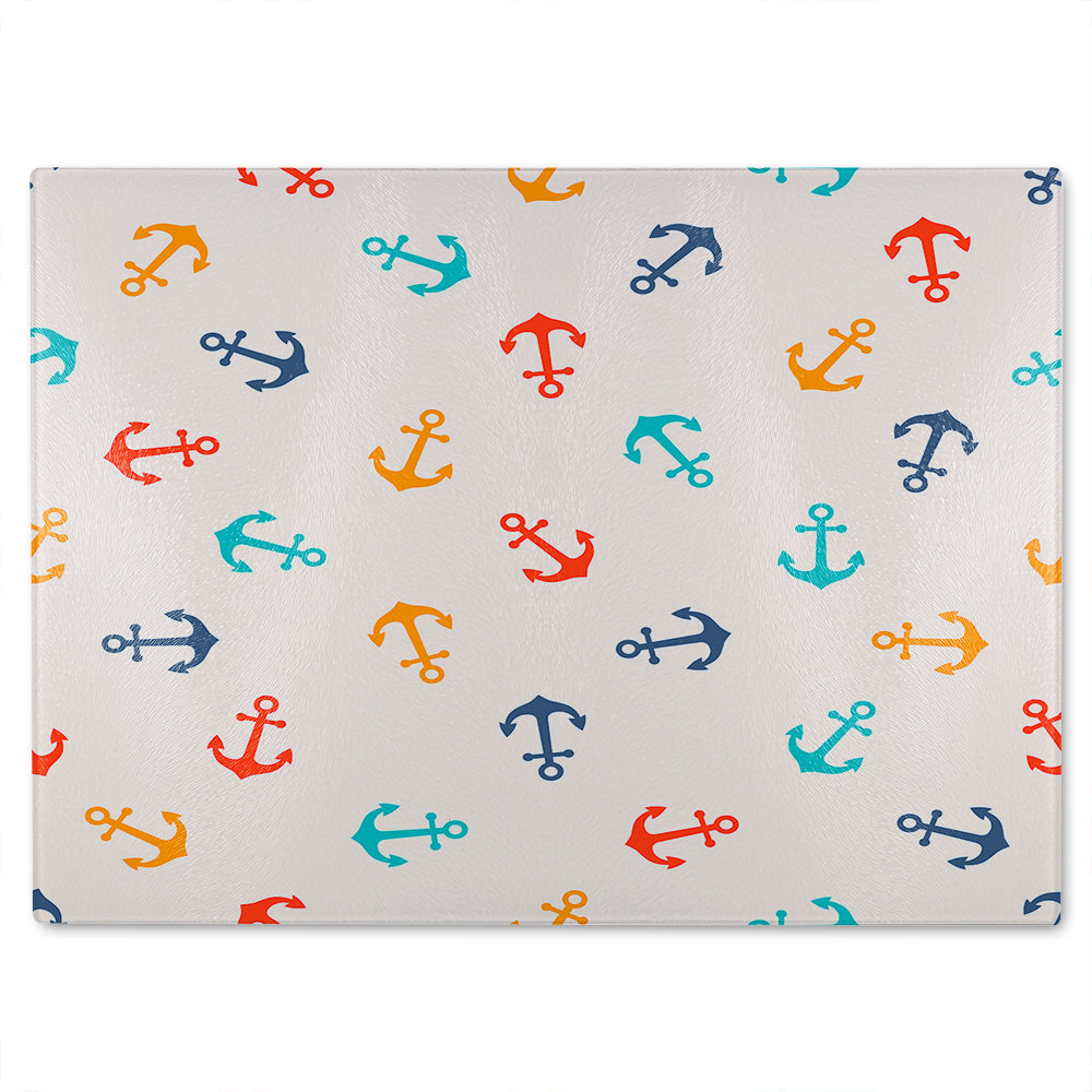 Multi Coloured Anchors Glass Chopping Board