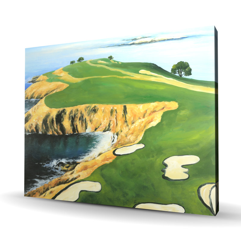 Pebble Beach - maillons de golf - toile décorative bleue