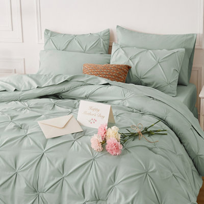 Édredon à motif de plis avec draps, taies d'oreiller et taies décoratives vert foncé