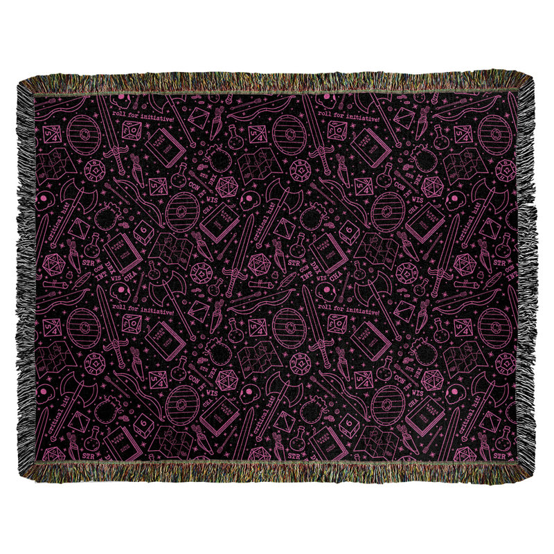 Couverture en coton tissé Katelyn Elizabeth, l 60 po x L 80 po, Noir / Rose