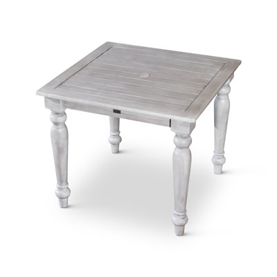 38 Inch Square Patio Dining Table, FSC Certified Solid Wood Outdoor Table with Umbrella Hole, Silver Grey Weather Resistant Furniture for Garden, Deck, Backyard