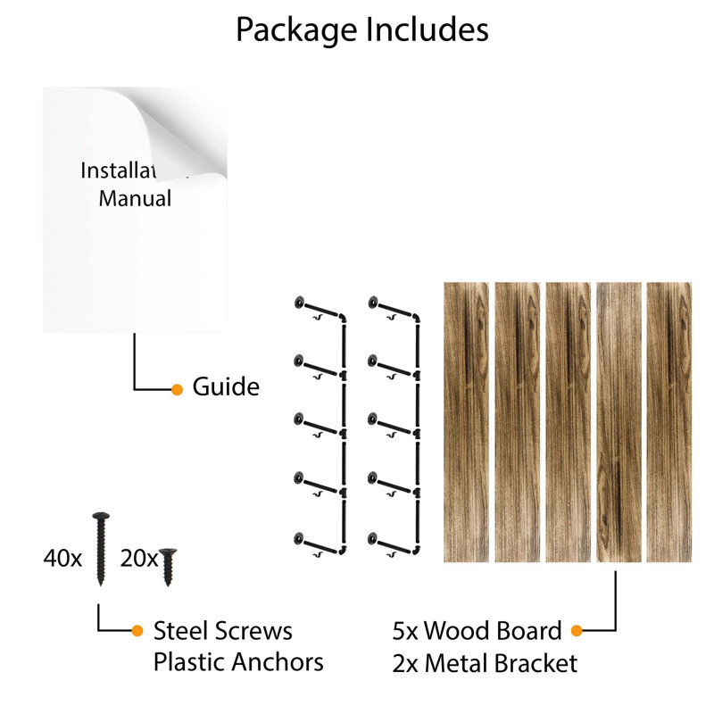 5-Tier Solid Wood Industrial Wall Shelf