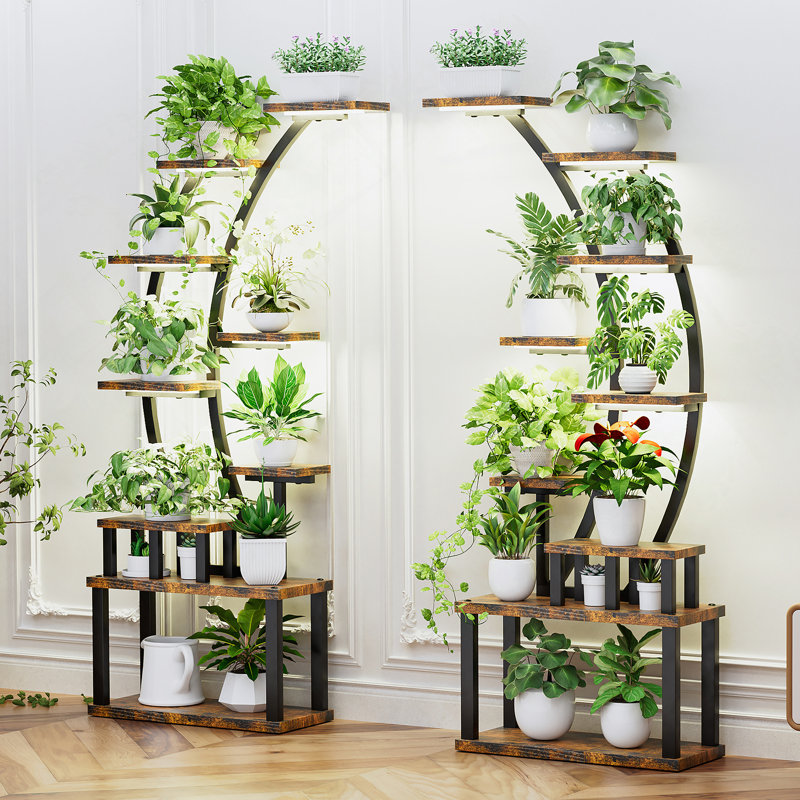 Bibliothèque, support pour plante d'intérieur avec lumières de croissance, tablette à 9 niveaux pour plante d'intérieur