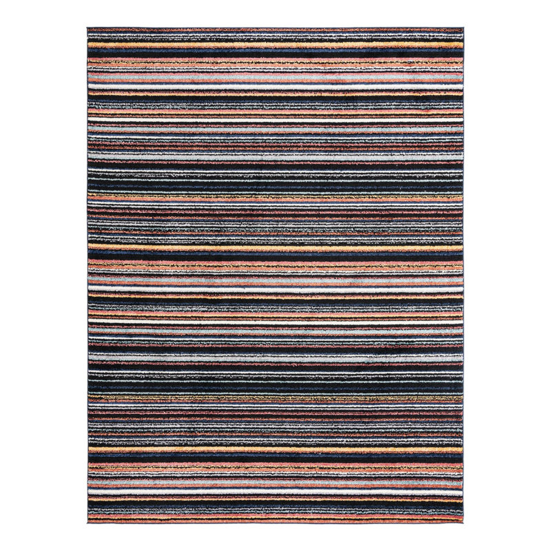 Tapis rayé noir / orange / blanc Prentice, Rectangle 9 pi x 12 pi