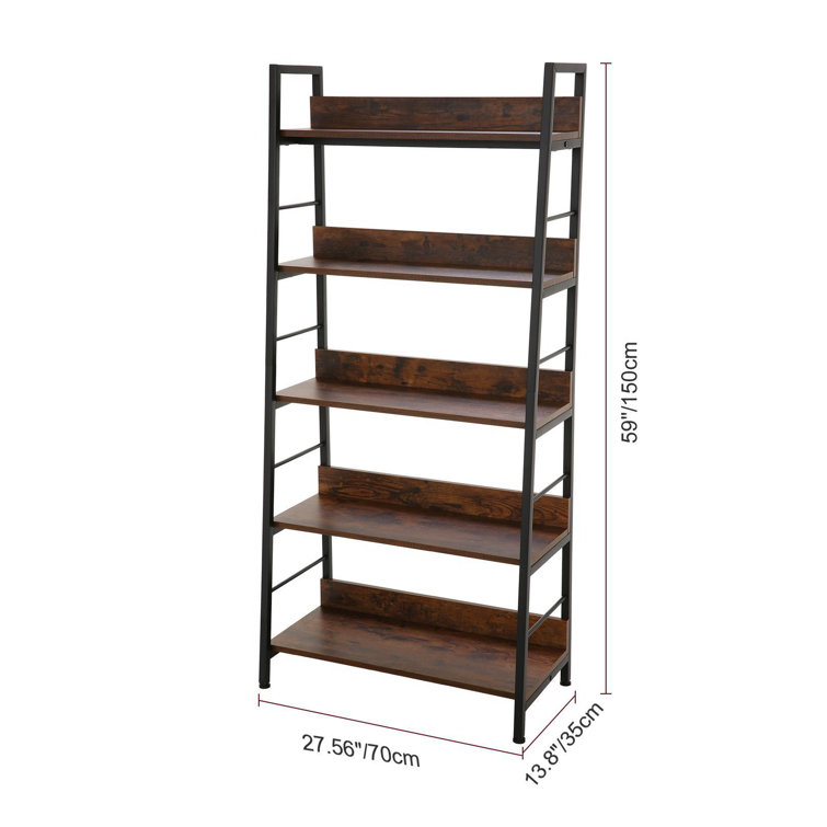 59'' H x 28'' W 5-Tier Iron Ladder Bookcase Industrial Metal Freestanding Shelves Rack Organizer (Set of 2) Latitude Run Color: Brown/Black