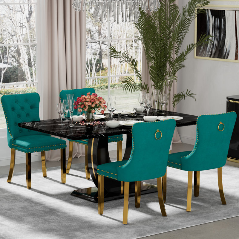 Ensemble de table de salle à manger rectangulaire, 5, Noir, noir, noir, noir, Vert