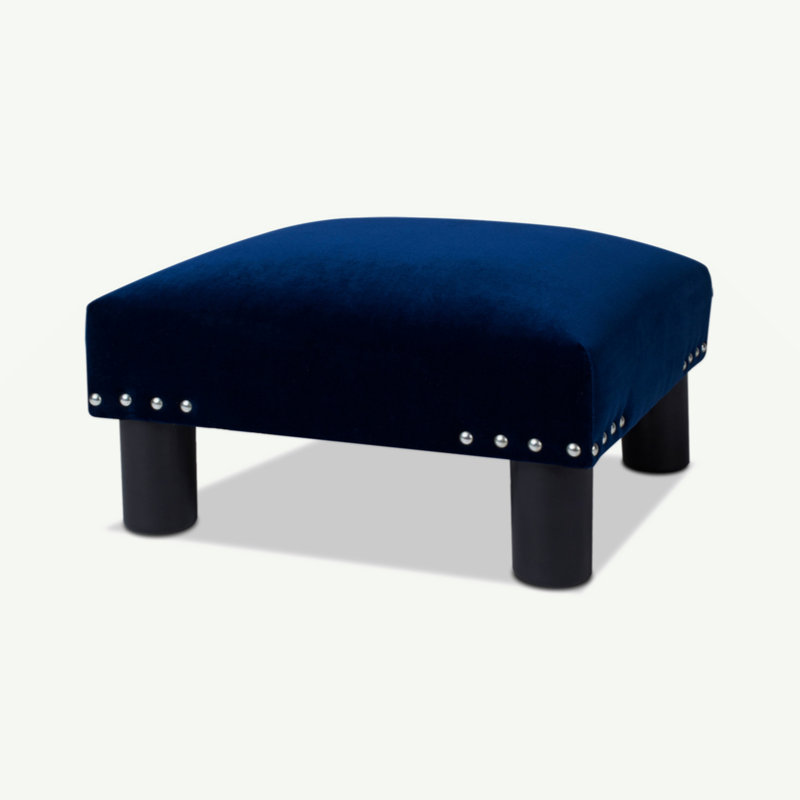 Repose-pieds carré 16 po, velours bleu marine