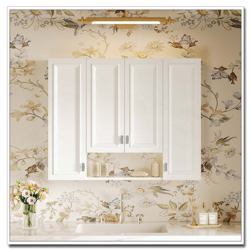 Armoire de salle de bain avec 5 tablettes réglables, armoire à pharmacie murale pour la salle de bain, charnières à fermeture douce, étagère ouverte
