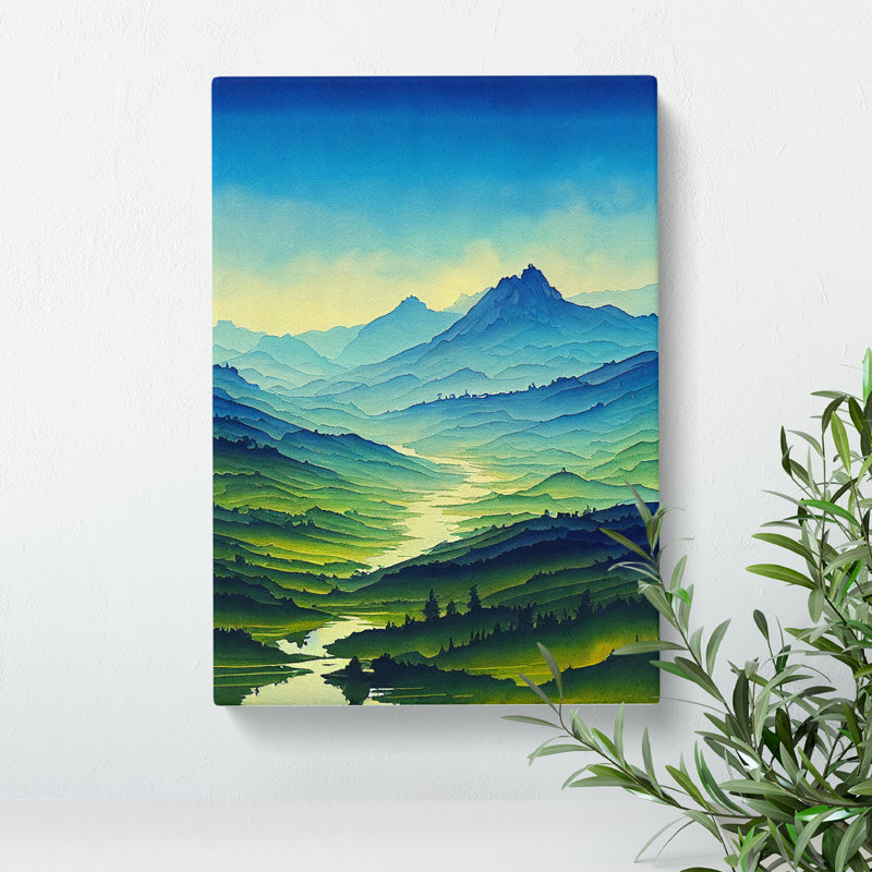 River Landscape Watercolour No.2 - Wrapped Canvas, 76cm H x 50cm W x 3cm D