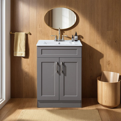 24'' Modern Free-standing 2-Door Single Bathroom Vanity Set