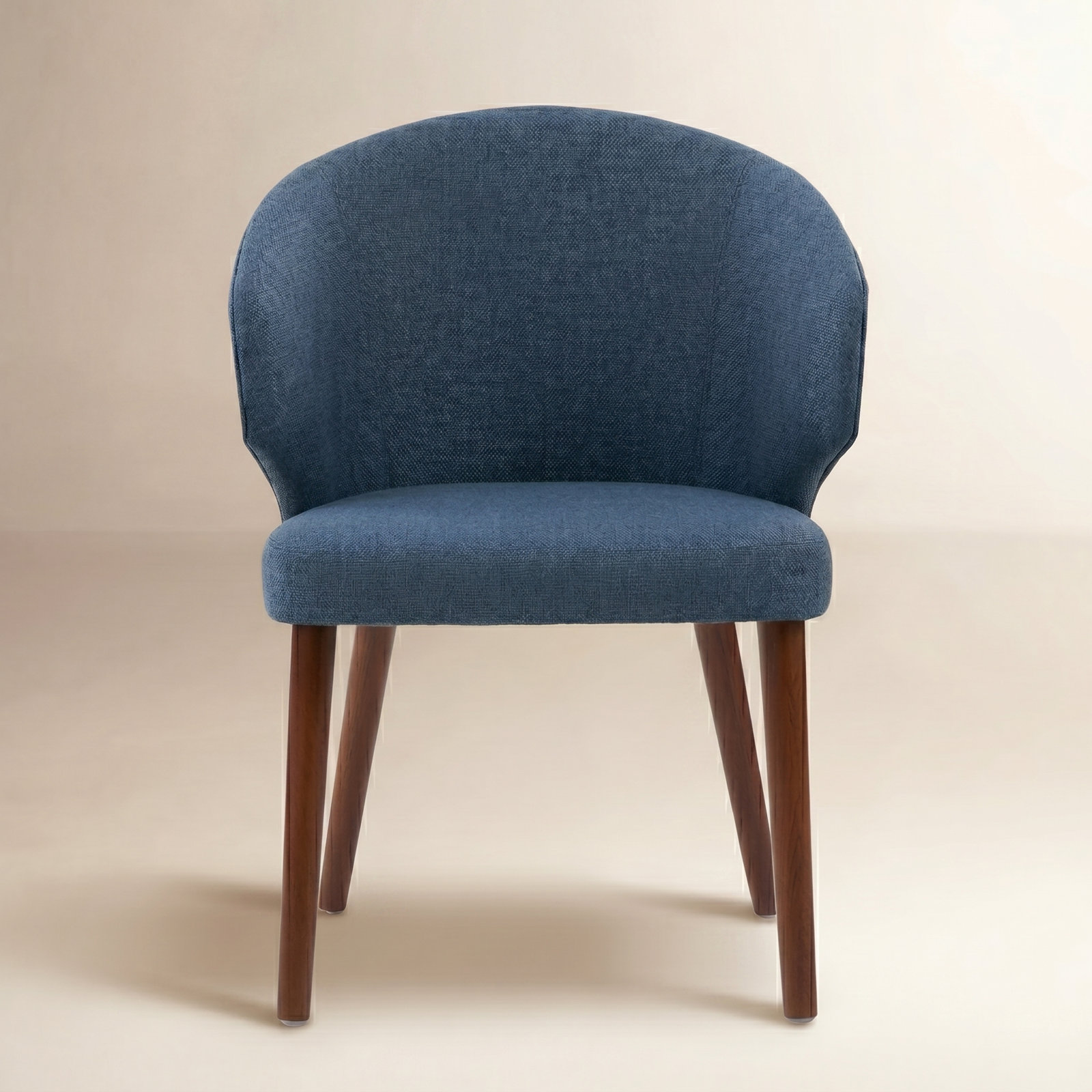 Kanalu Wing Back Side Dining Chair with Solid Wood Legs, Navy Linen