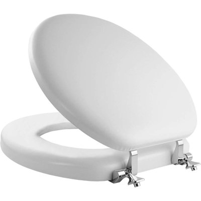 Padded Toilet Seat with Chrome Hinges(Round/White)