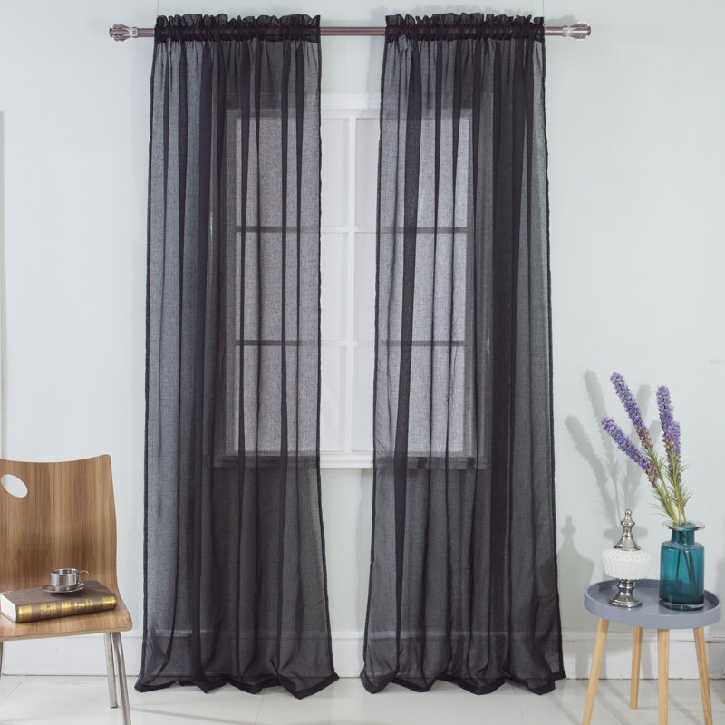 Landrienne Sheer Curtain Single Panel, Black