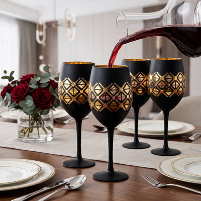 Ensemble de 4 verres à vin 14 oz en or noir