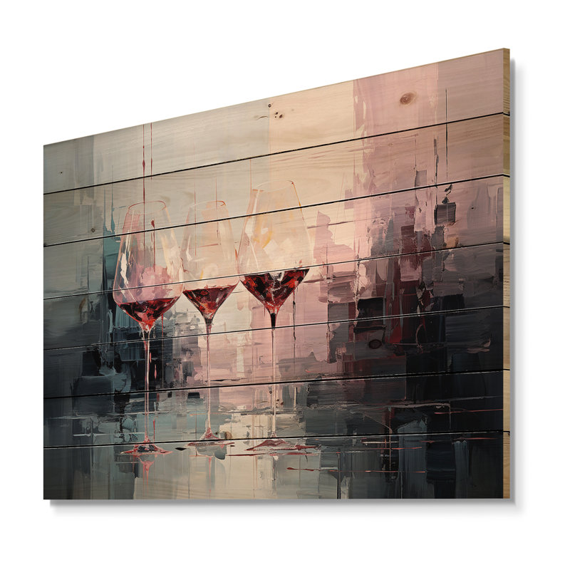 «Wine Glasses Deep Collage» - Impression sur vin sur bois, H 10 po x l 20 po